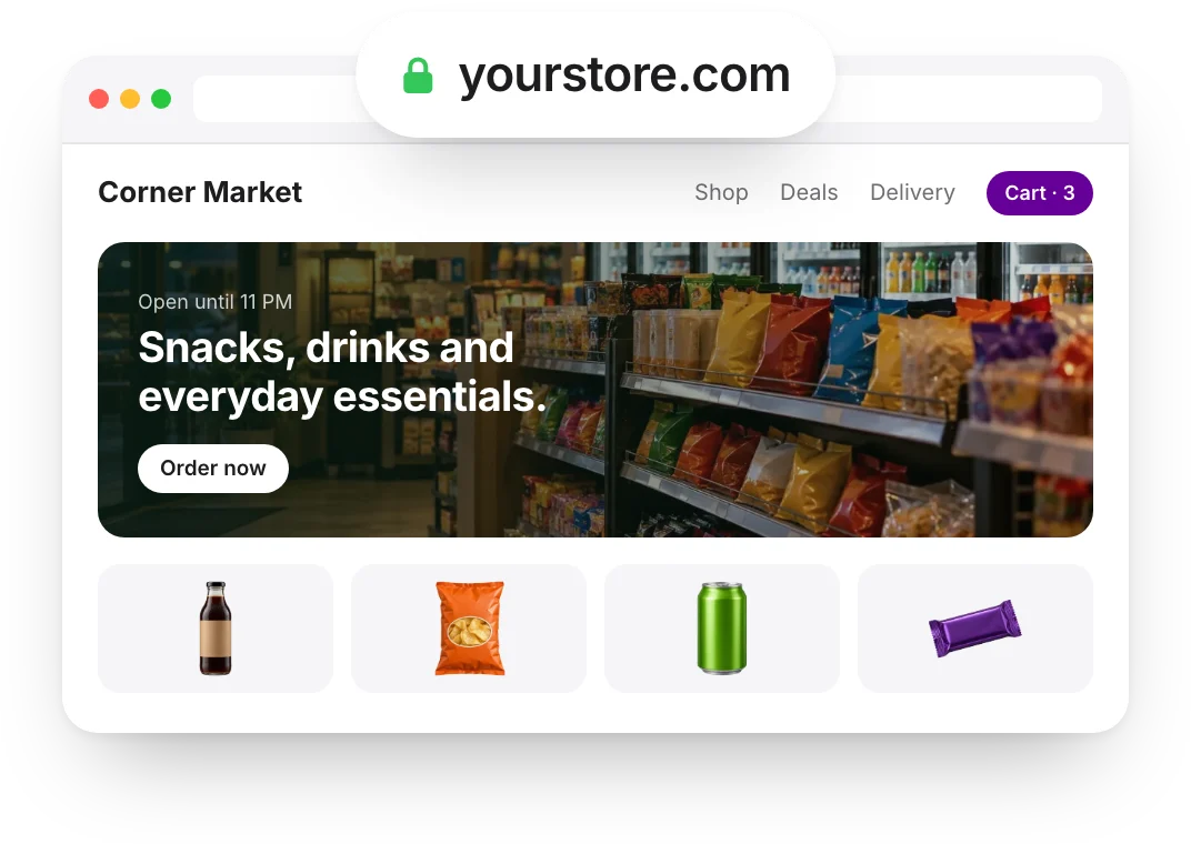 A store's website open in a browser at its own address